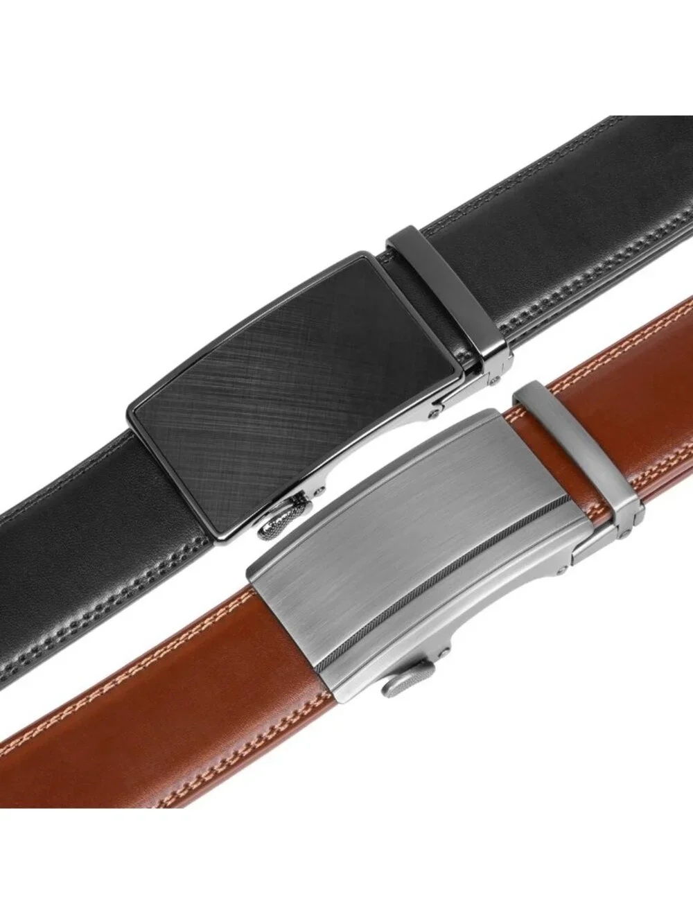2-Pack Leather Ratchet Click Belts for Men, Adjustable Dress Belts in Gift Box